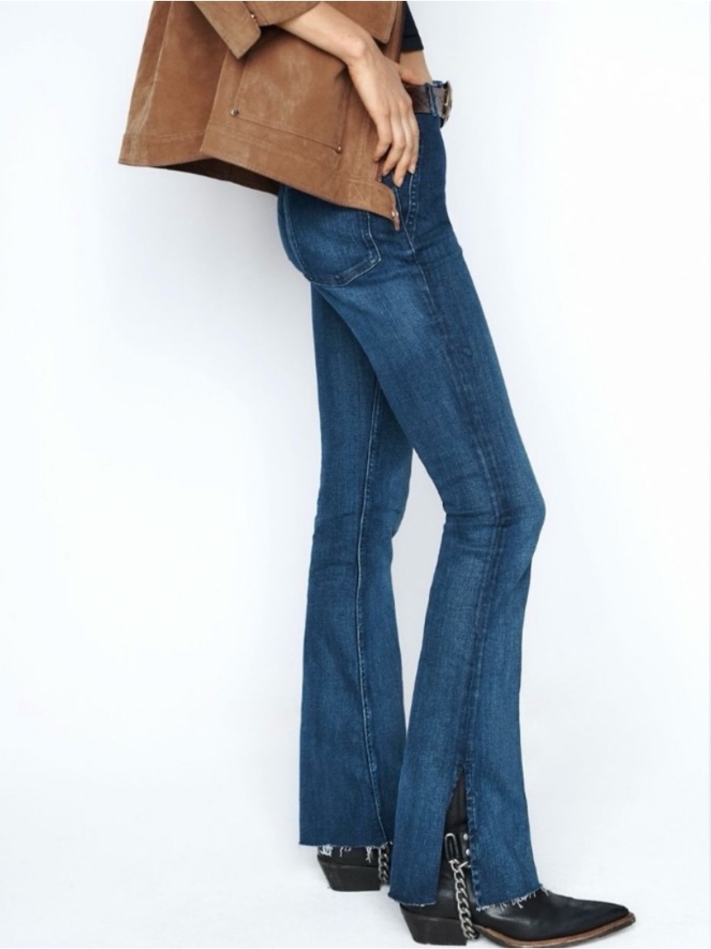 Free People We The Free Level Up Slim Flare Jeans with Hem Slit